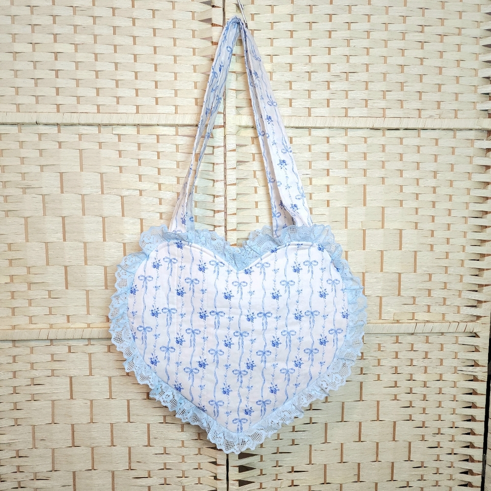 Heart Bag Handmade Quilted Purse Tote With Lace Fully Lined